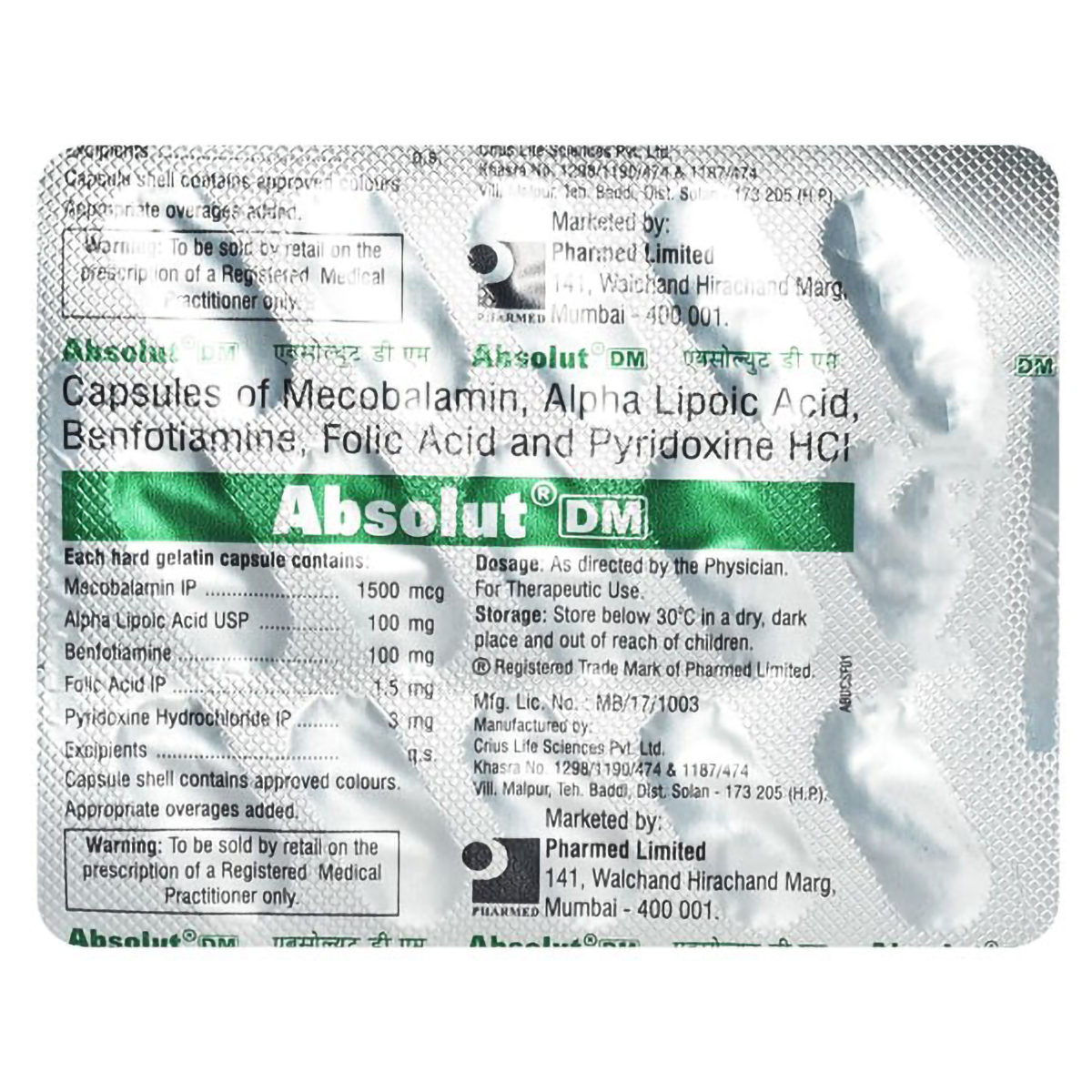 Absolut DM Capsule 15's, Pack of 15 CAPSULES Absolut DM Capsule 15's, Pack of 15 CAPSULES