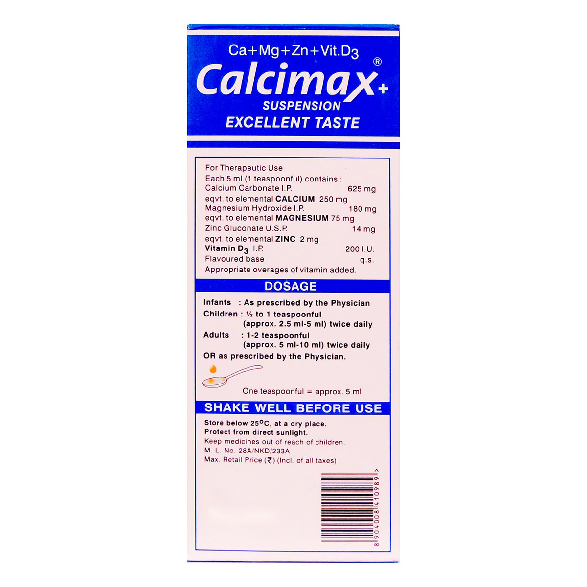 Calcimax Plus Suspension 200 ml, Pack of 1 ORAL SUSPENSION Calcimax Plus Suspension 200 ml, Pack of 1 ORAL SUSPENSION