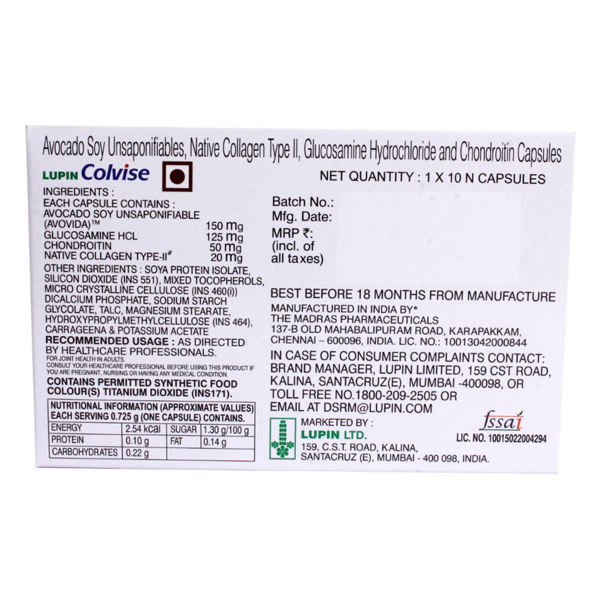 Colvise Capsule 10's, Pack of 10 CAPSULES Colvise Capsule 10's, Pack of 10 CAPSULES