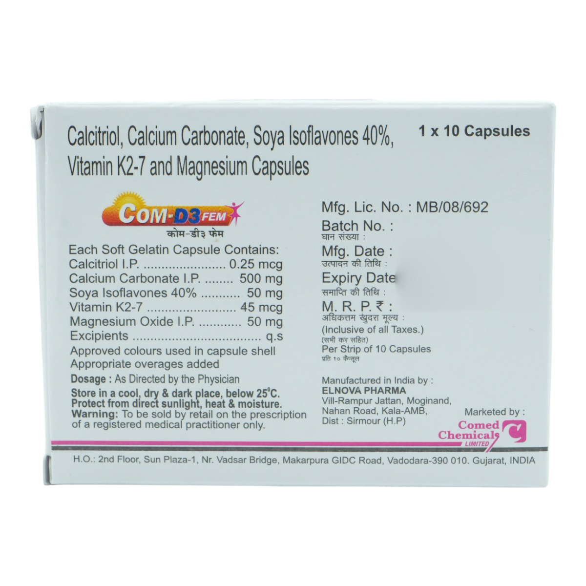 Com-D3 Fem Capsule 10's, Pack of 10 CapsuleS Com-D3 Fem Capsule 10's, Pack of 10 CapsuleS