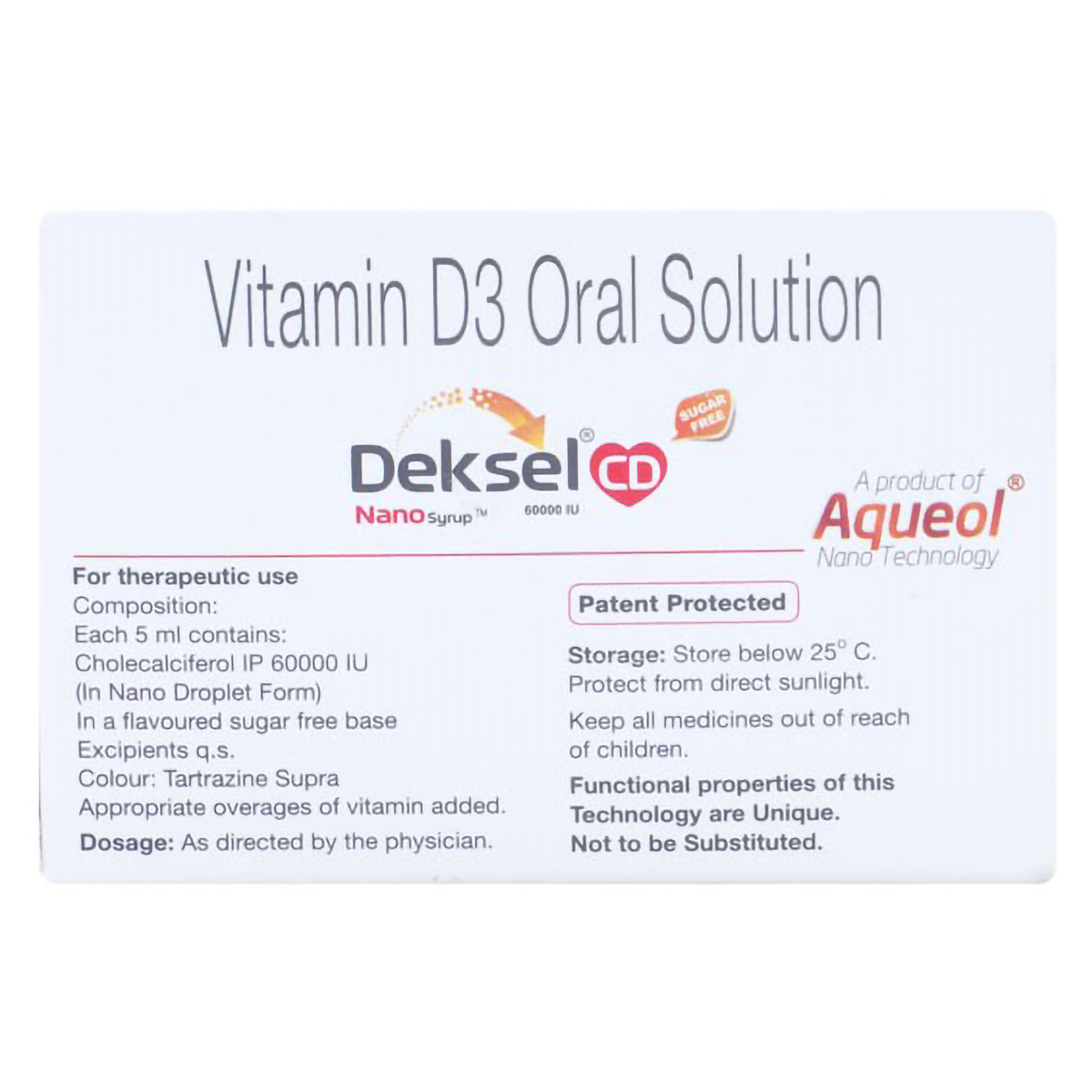 Deksel Cd Nano 60K Sugar Free Solution 5 x 5 ml, Pack of 5 Deksel Cd Nano 60K Sugar Free Solution 5 x 5 ml, Pack of 5