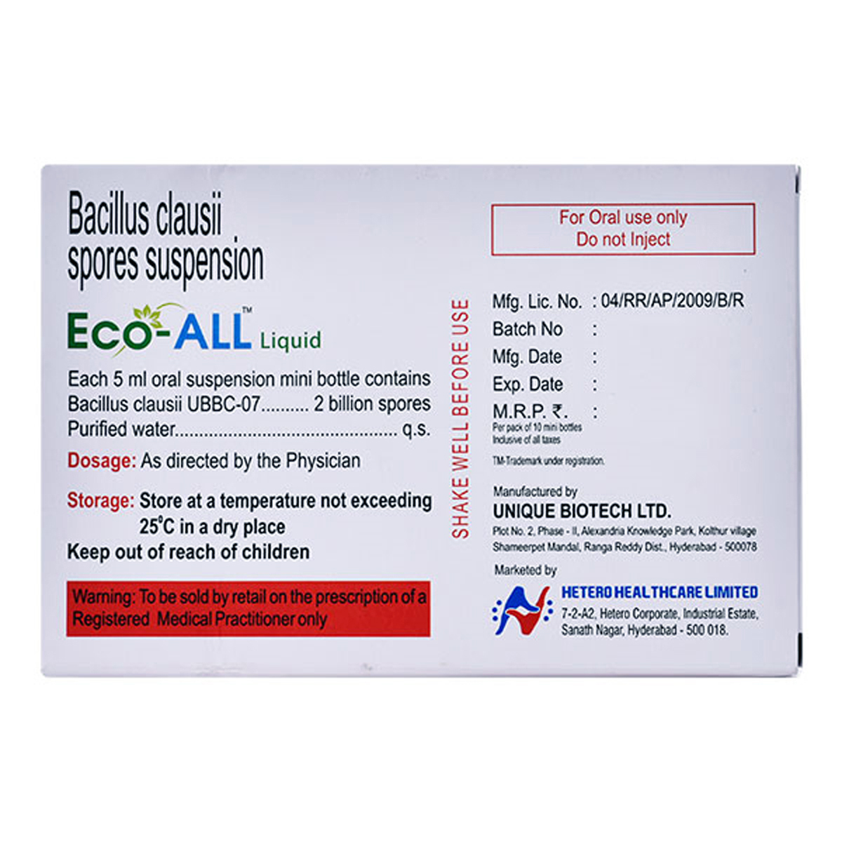 Eco-All Suspension 10 x 5 ml, Pack of 1 SUSPENSION Eco-All Suspension 10 x 5 ml, Pack of 1 SUSPENSION