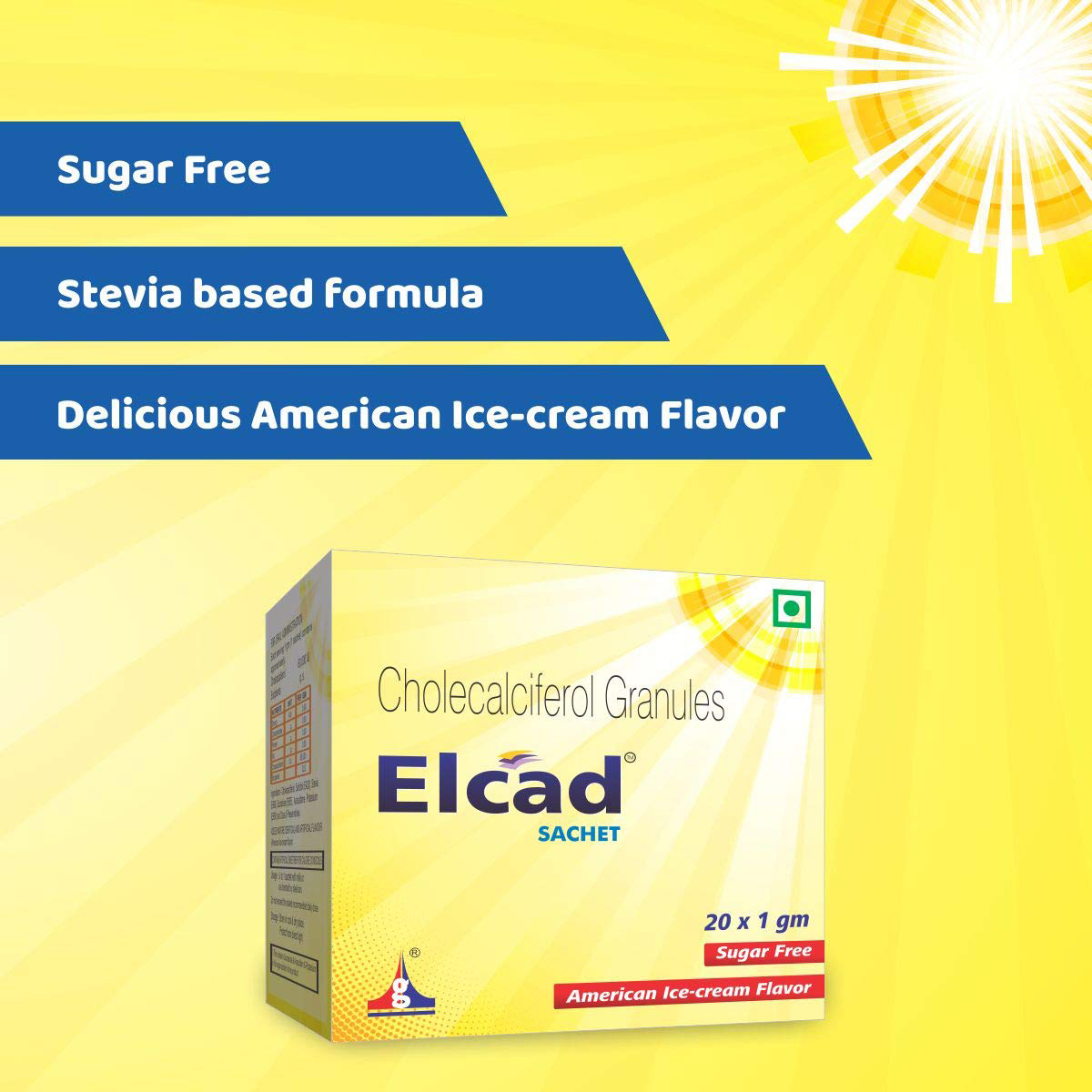 Elcad Sugar Free American Ice-Cream Sachet 1 gm, Pack of 1 POWDER Elcad Sugar Free American Ice-Cream Sachet 1 gm, Pack of 1 POWDER