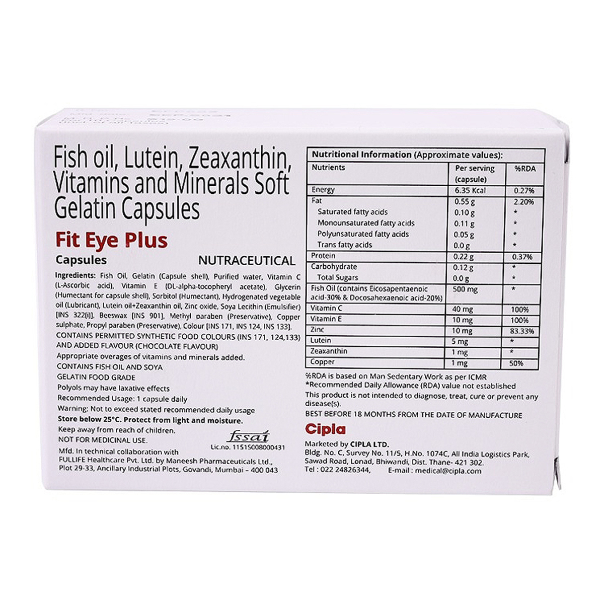 Fit Eye Plus Softgelatin Capsule 10's, Pack of 10 CAPSULES Fit Eye Plus Softgelatin Capsule 10's, Pack of 10 CAPSULES