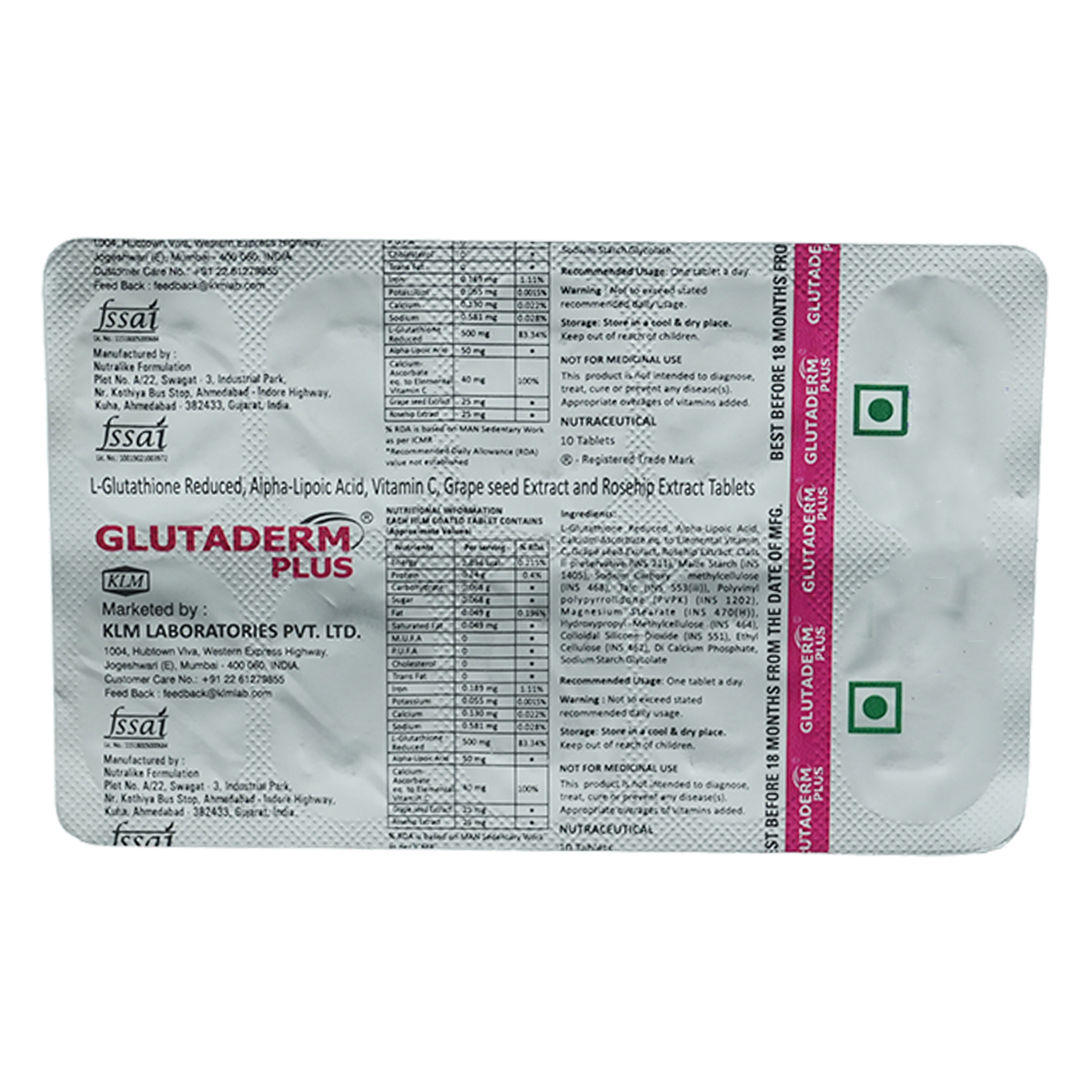 Glutaderm Plus Tablet 10's, Pack of 10 TABLETS Glutaderm Plus Tablet 10's, Pack of 10 TABLETS
