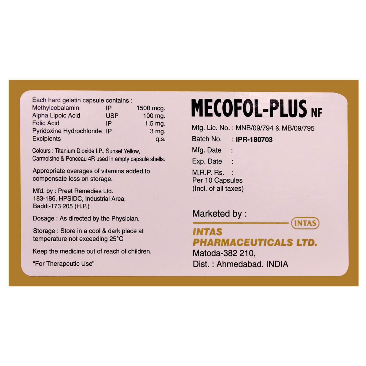 Mecofol-Plus NF Capsule 10'S, Pack of 10 CAPSULES Mecofol-Plus NF Capsule 10'S, Pack of 10 CAPSULES