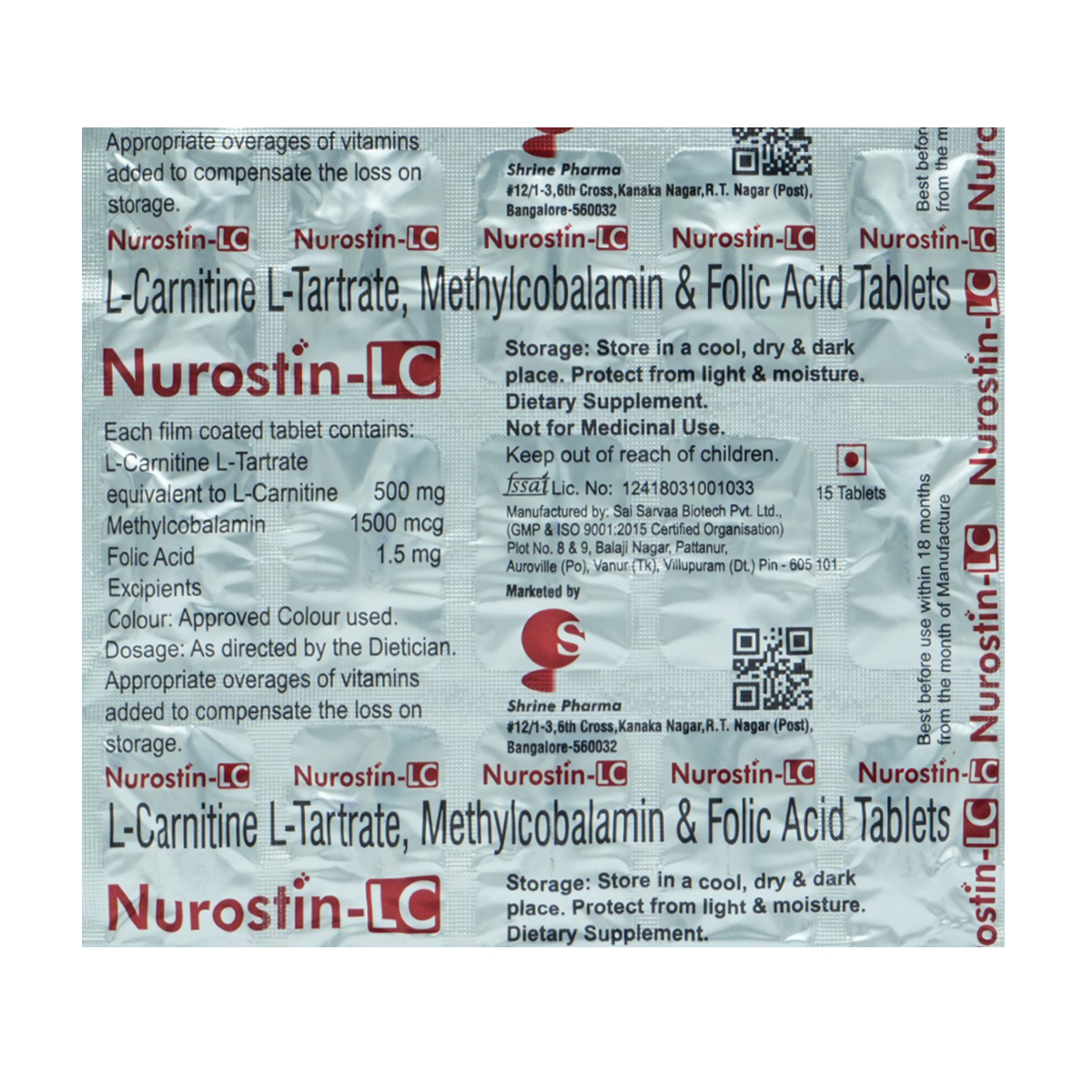 Nurostin-LC Tablet 15's, Pack of 15 TabletS Nurostin-LC Tablet 15's, Pack of 15 TabletS