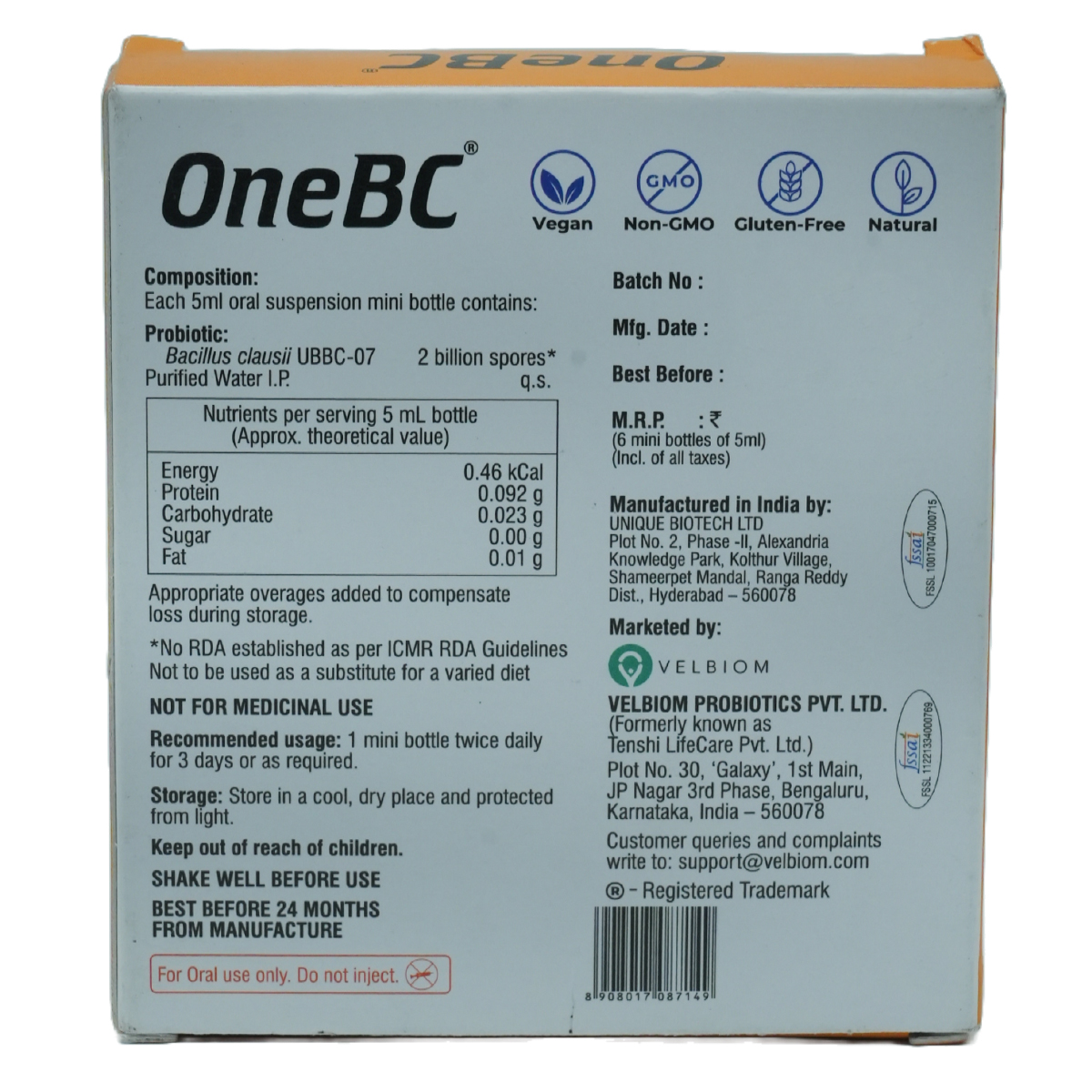 One BC Oral Suspension 5 ml, Pack of 1 SUSPENSION One BC Oral Suspension 5 ml, Pack of 1 SUSPENSION