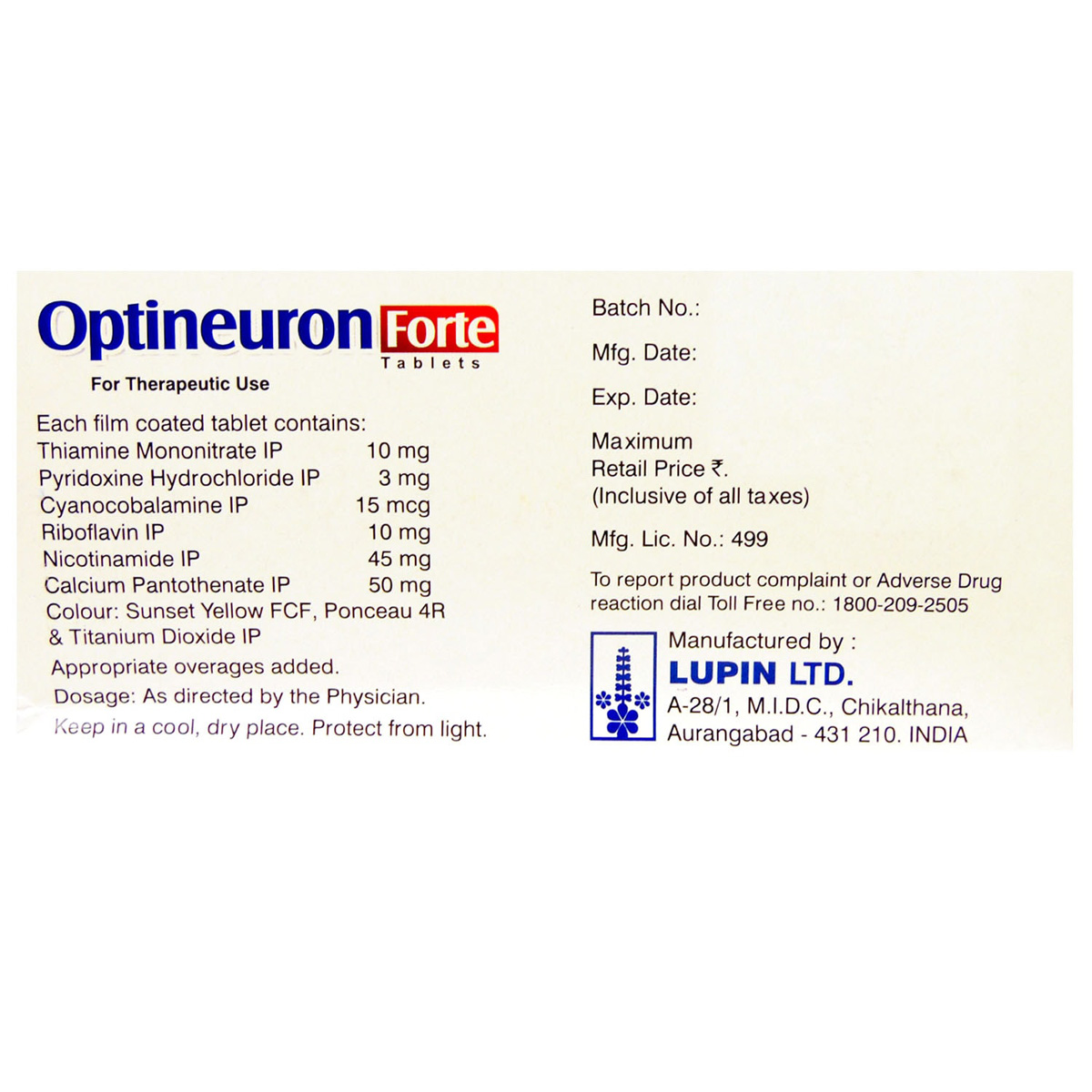 Optineuron Forte Tablet 10's, Pack of 10 TABLETS Optineuron Forte Tablet 10's, Pack of 10 TABLETS