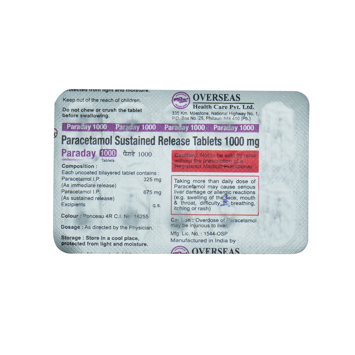 Paraday 1000 mg Tablet 10's, Pack of 10 TABLETS Paraday 1000 mg Tablet 10's, Pack of 10 TABLETS