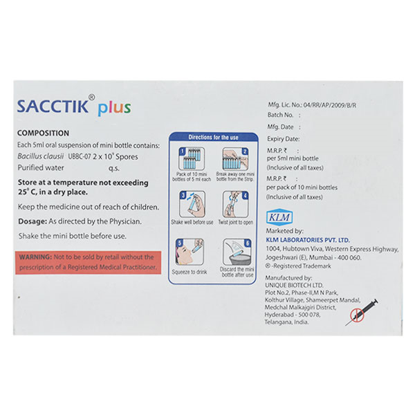 Sacctik Plus Suspension 5 ml, Pack of 1 SUSPENSION Sacctik Plus Suspension 5 ml, Pack of 1 SUSPENSION