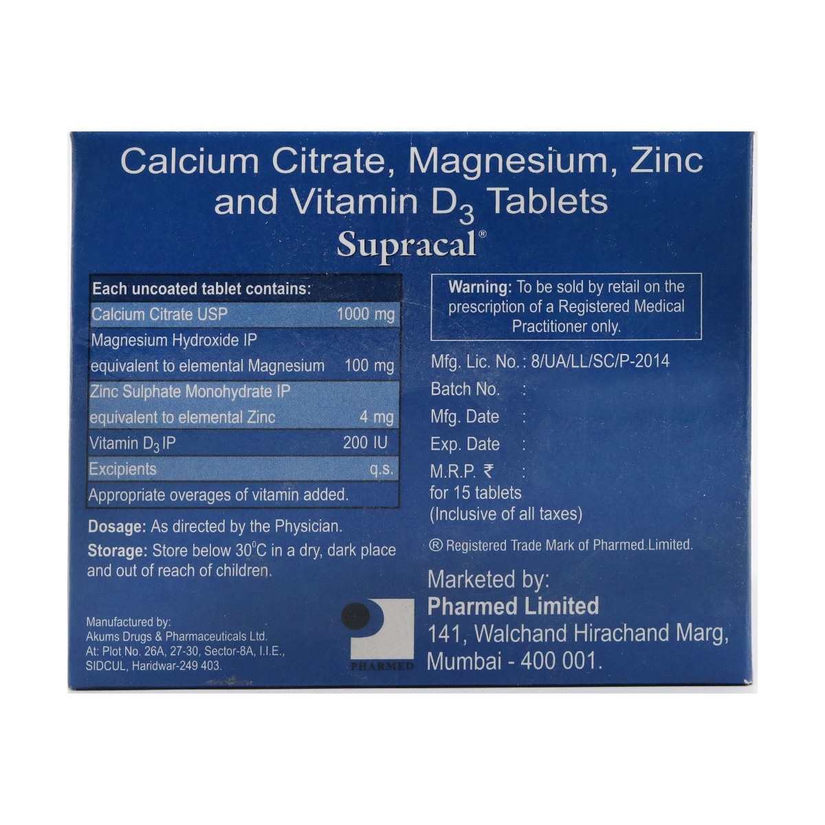 Supracal Tablet 15's, Pack of 15 TABLETS Supracal Tablet 15's, Pack of 15 TABLETS