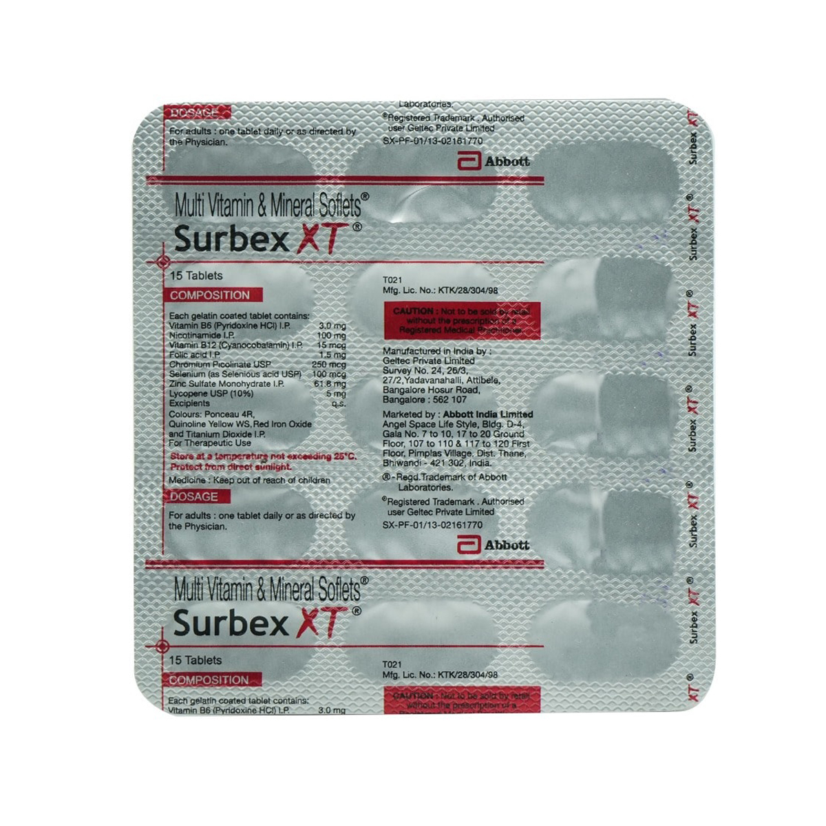 Surbex XT Tablet 15's, Pack of 15 Surbex XT Tablet 15's, Pack of 15