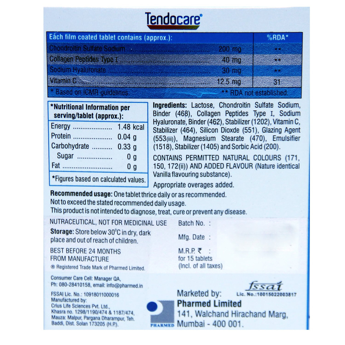 Tendocare Tablet 15's, Pack of 15 TABLETS Tendocare Tablet 15's, Pack of 15 TABLETS