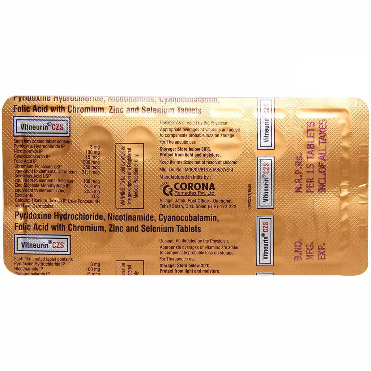 Vitneurin CZS Tablet 15's, Pack of 15 TABLETS Vitneurin CZS Tablet 15's, Pack of 15 TABLETS