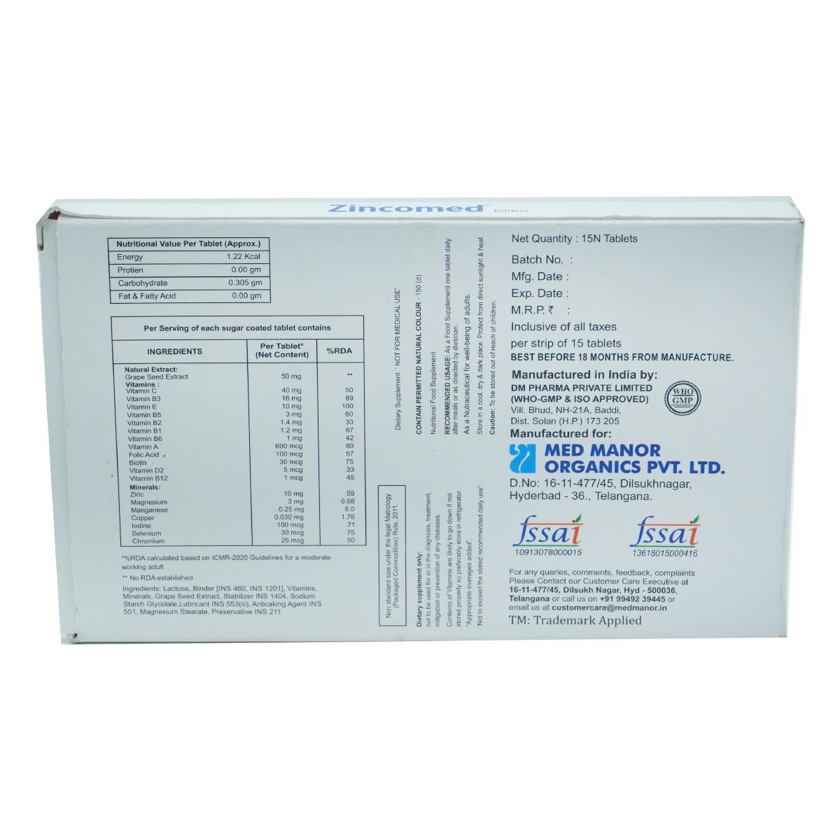 Zincomed Tablet 15's, Pack of 15 TABLETS Zincomed Tablet 15's, Pack of 15 TABLETS