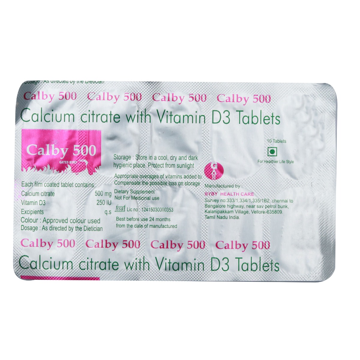 Calby 500 mg Tablet 10's, Pack of 10 Calby 500 mg Tablet 10's, Pack of 10