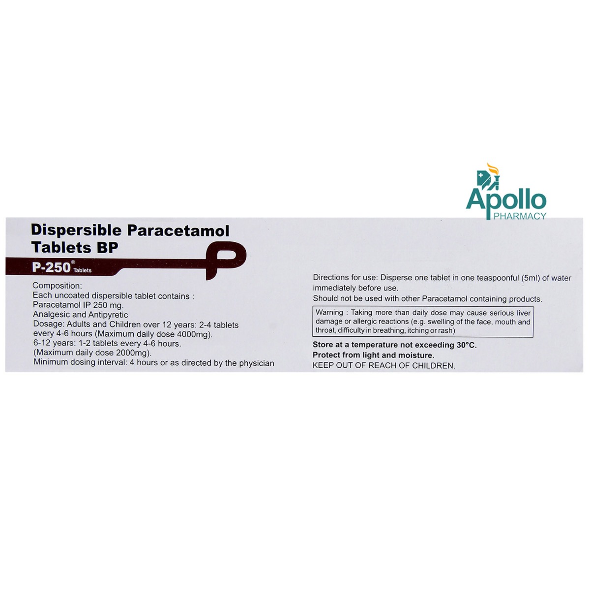 P 250 mg Tablet 10's, Pack of 10 TABLETS P 250 mg Tablet 10's, Pack of 10 TABLETS