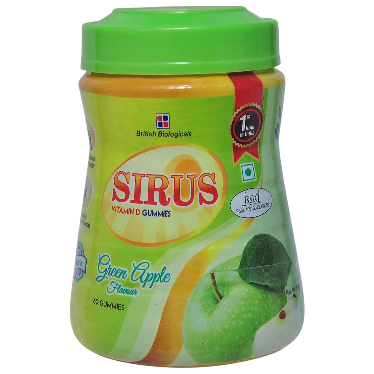 Sirus Vitamin D Gummy Green Apple 60's, Pack of 1 Sirus Vitamin D Gummy Green Apple 60's, Pack of 1