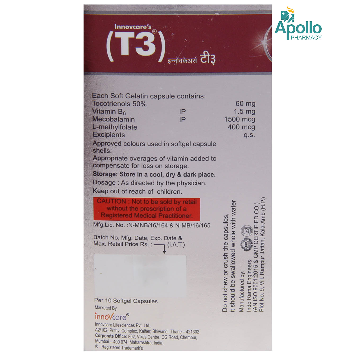 T3 Innovcare Capsule 10's, Pack of 10 CAPSULES T3 Innovcare Capsule 10's, Pack of 10 CAPSULES