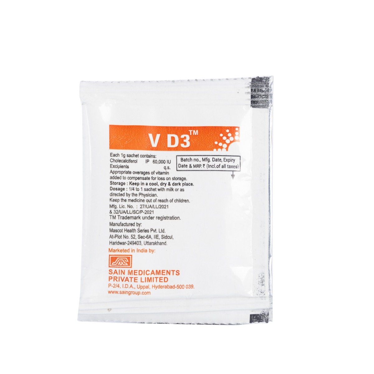 V D3 Sachets 1 gm, Pack of 1 V D3 Sachets 1 gm, Pack of 1