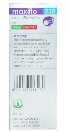 Maxiflo 250 Synchrobreathe Inhaler 120 mdi, Pack of 1 INHALER Maxiflo 250 Synchrobreathe Inhaler 120 mdi, Pack of 1 INHALER