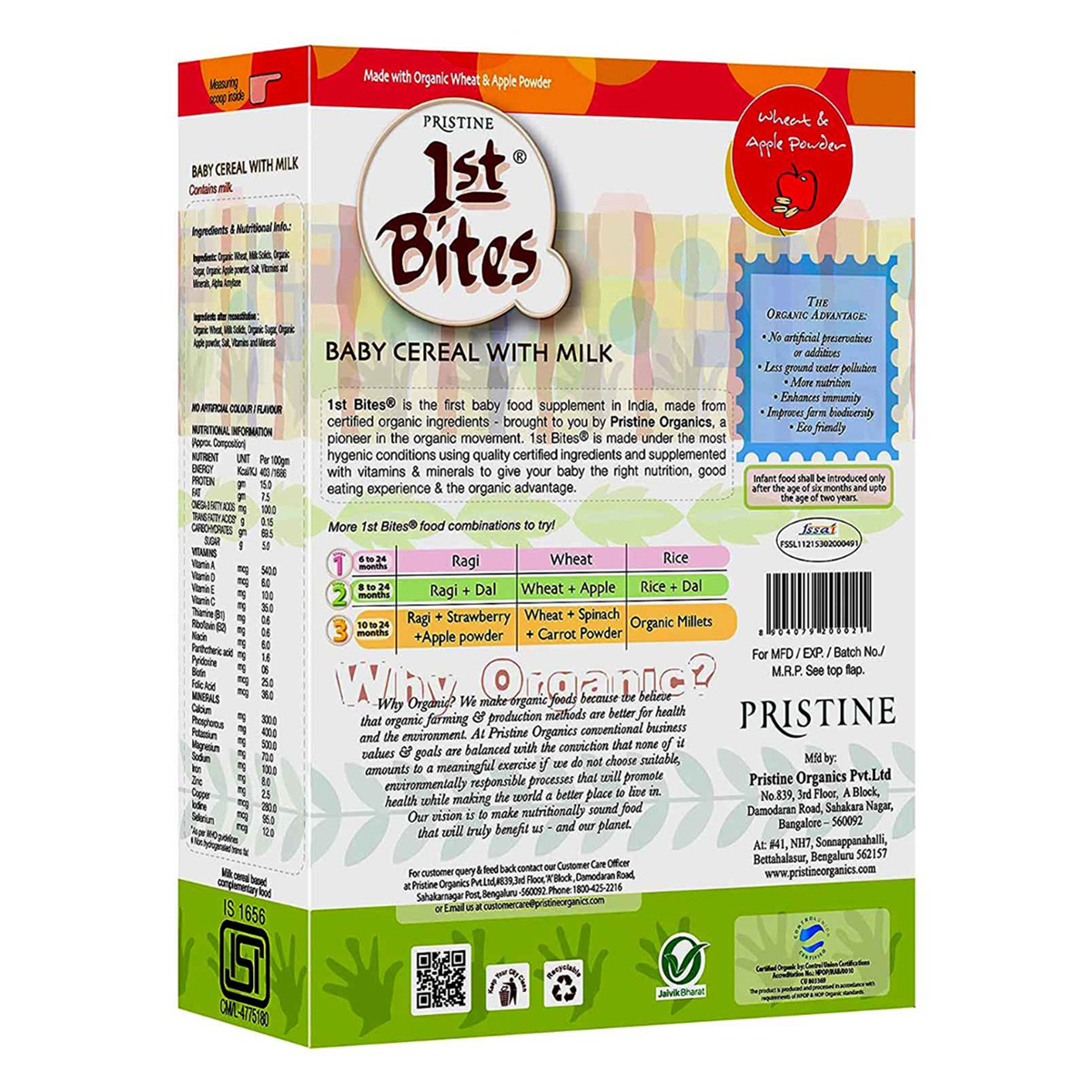 Pristine 1st Bites Wheat &amp; Apple Baby Cereal Stage 2, 8 to 24 Months, 300 gm Refill Pack, Pack of 1