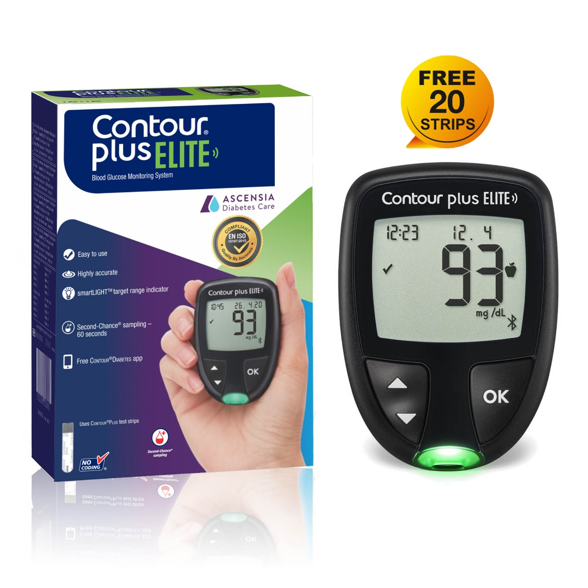 Contour Plus Elite Blood Glucose Monitoring System With Free Strips Kit Price Uses Side