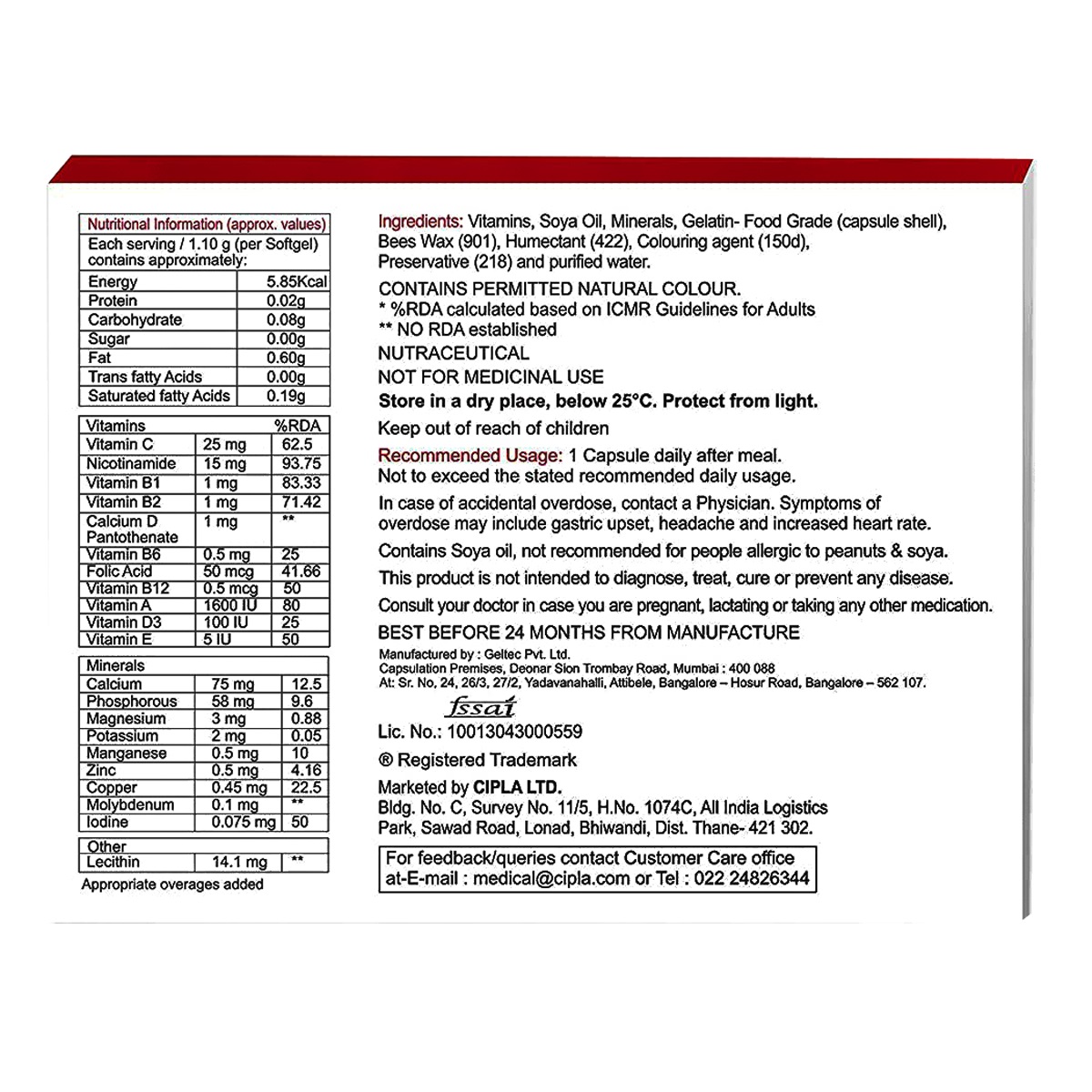 Maxirich Multivitamin & Minerals Softgel, 10 Capsules, Pack of 10 Maxirich Multivitamin & Minerals Softgel, 10 Capsules, Pack of 10