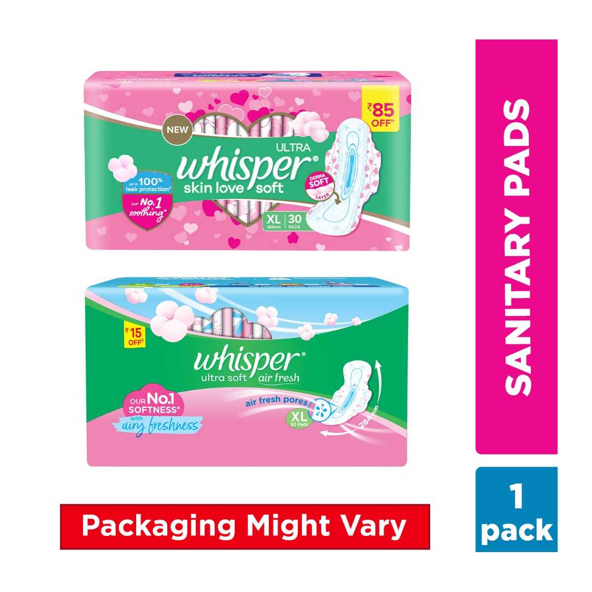 Whisper Ultra Skin Love Soft Sanitary Pads for Women XL, 30 Count, Pack of 1 Whisper Ultra Skin Love Soft Sanitary Pads for Women XL, 30 Count, Pack of 1