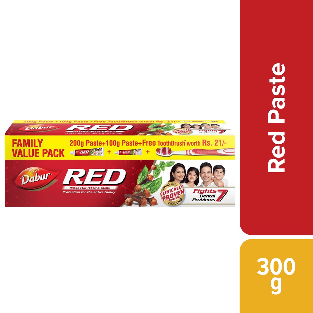 Dabur Red Toothpaste Combo Pack, 300 gm (200+100 gm + Free Toothbrush), Pack of 1 Dabur Red Toothpaste Combo Pack, 300 gm (200+100 gm + Free Toothbrush), Pack of 1