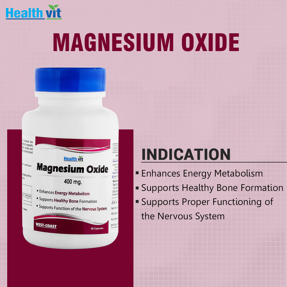 Healthvit Magnesium Oxide 400 mg, 60 Capsules Price, Uses, Side Effects