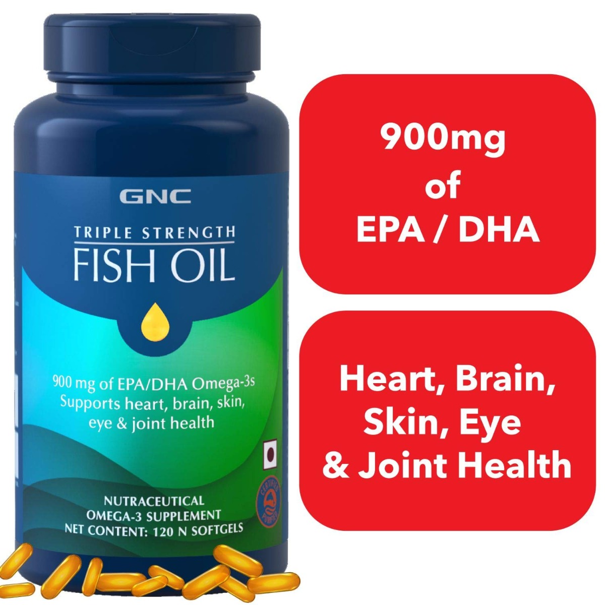 GNC Triple Strength Fish Oil Softgels, 120 Capsules Price, Uses, Side