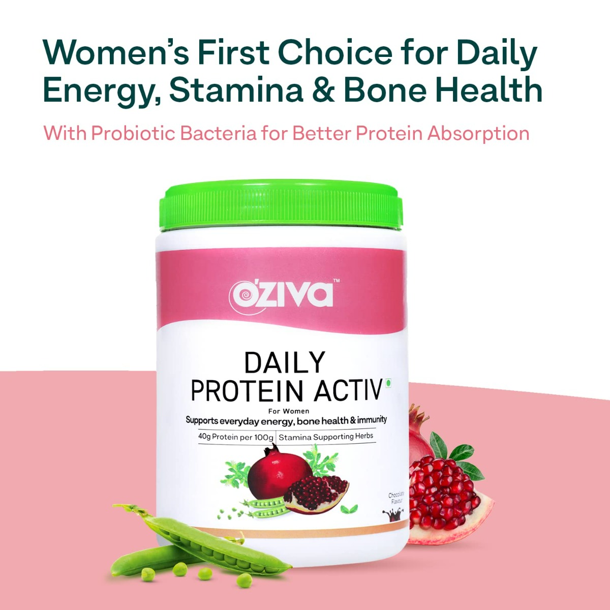 OZiva Daily Protein Activ Chocolate Flavour Powder for Women, 300 gm