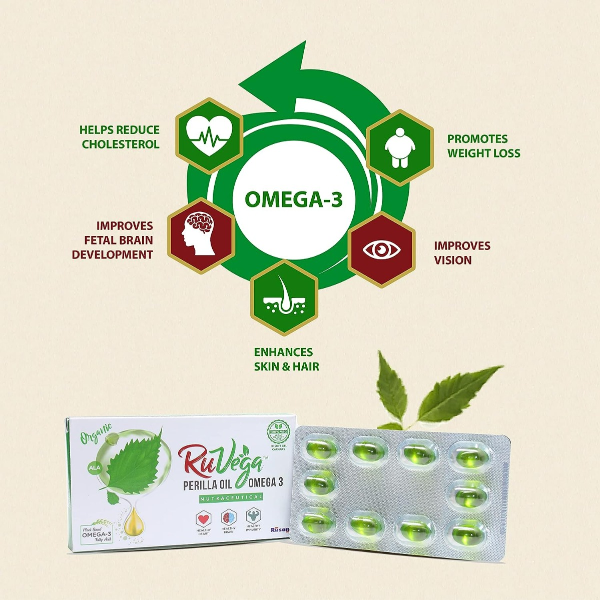 Ruvega Perilla Oil Omega 3 & 6 Softgel Capsule 10's, Pack of 10 CapsuleS Ruvega Perilla Oil Omega 3 & 6 Softgel Capsule 10's, Pack of 10 CapsuleS