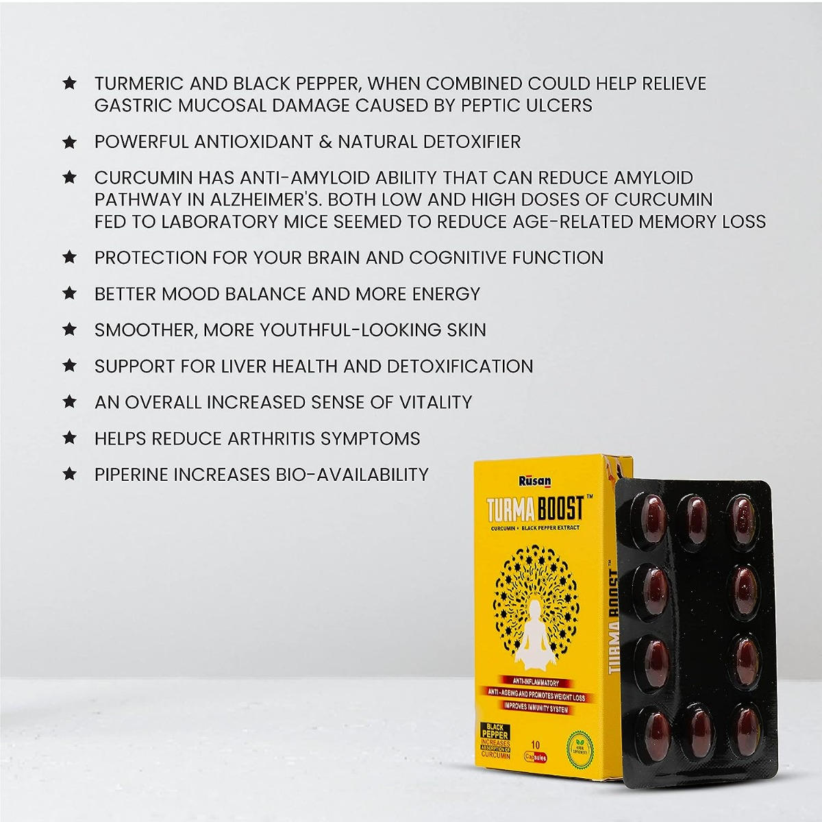 Turma Boost Curcumin + Black Pepper Extract, 10 Capsules, Pack of 10 Turma Boost Curcumin + Black Pepper Extract, 10 Capsules, Pack of 10