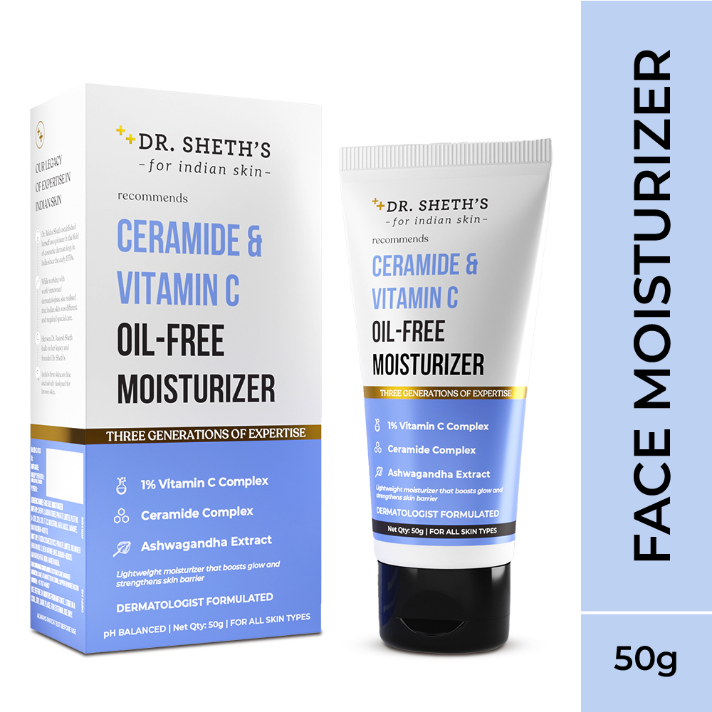 Dr. Sheth's Ceramide & Vitamin C Oil Free Moisturizer 50 gm | Vitamin C, Ceramides Complex & Ashwagandha | Deeply Hydrates | Strengthens Skin Barrier | pH Balanced | Lightweight Formula | For All Skin Type, Pack of 1 Dr. Sheth's Ceramide & Vitamin C Oil Free Moisturizer 50 gm | Vitamin C, Ceramides Complex & Ashwagandha | Deeply Hydrates | Strengthens Skin Barrier | pH Balanced | Lightweight Formula | For All Skin Type, Pack of 1