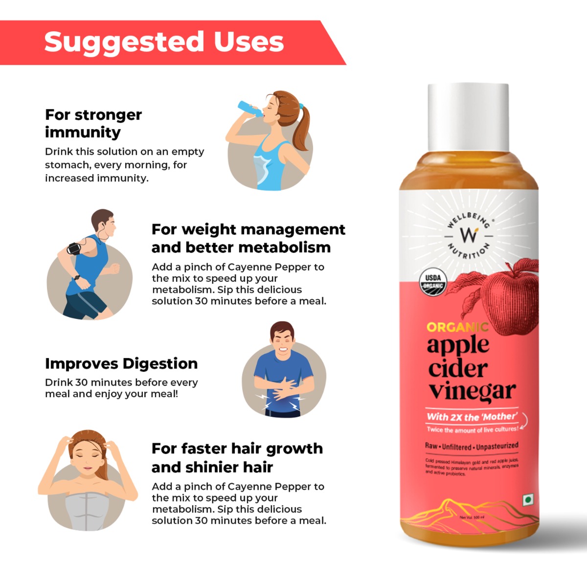 Wellbeing Nutrition Organic Apple Cider Vinegar, 500 ml, Pack of 1 Wellbeing Nutrition Organic Apple Cider Vinegar, 500 ml, Pack of 1
