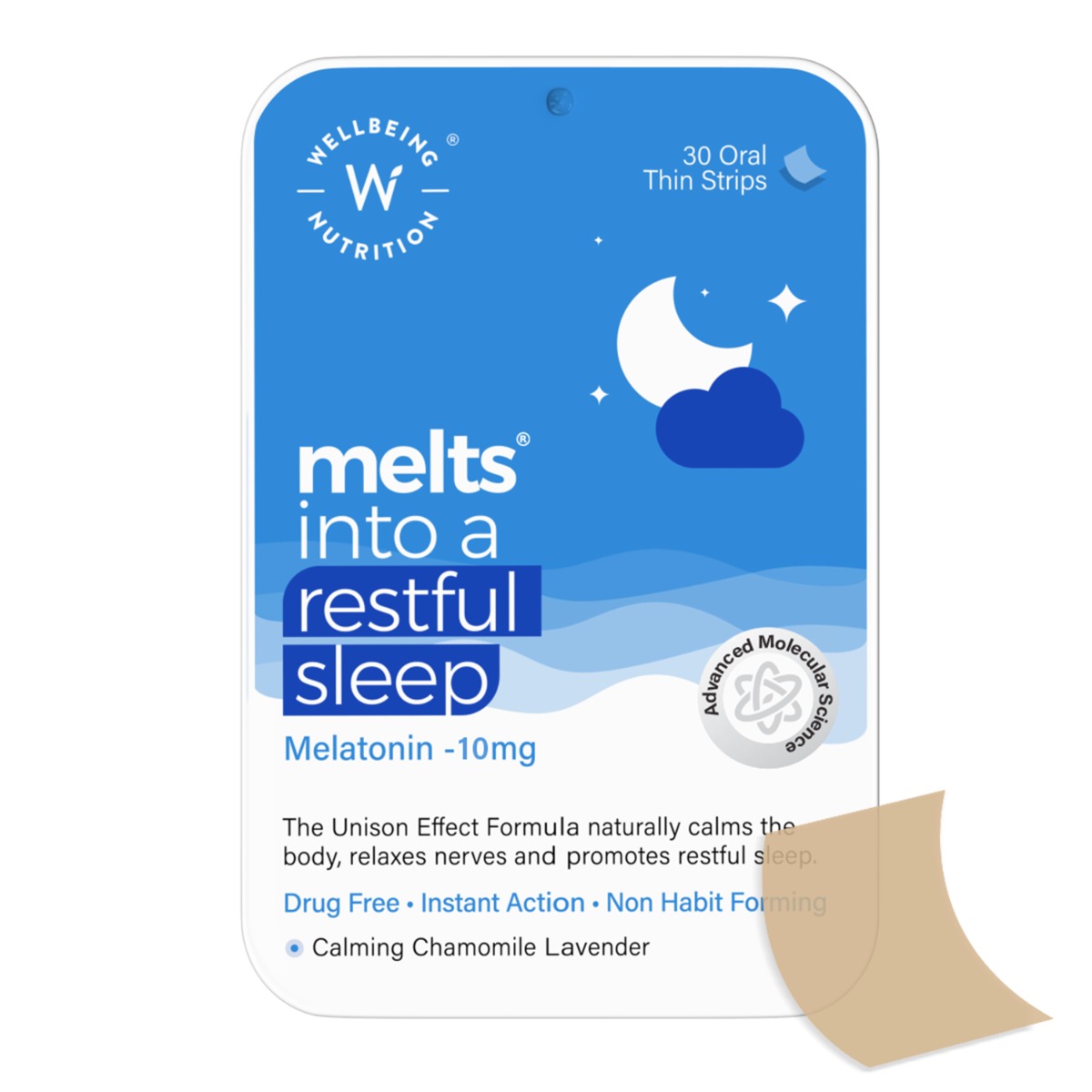 Wellbeing Nutrition Melts Into Restful Sleep Melatonin 10 mg, 30 Strips, Pack of 1
