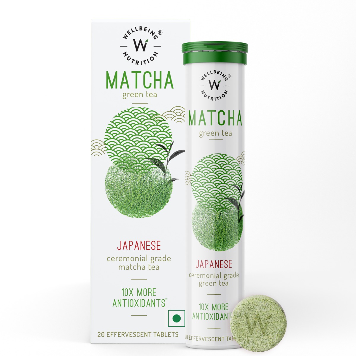 Wellbeing Nutrition Matcha Japanese Ceremonial Grade Green Tea, 20 Effervescent Tablet, Pack of 1 Wellbeing Nutrition Matcha Japanese Ceremonial Grade Green Tea, 20 Effervescent Tablet, Pack of 1