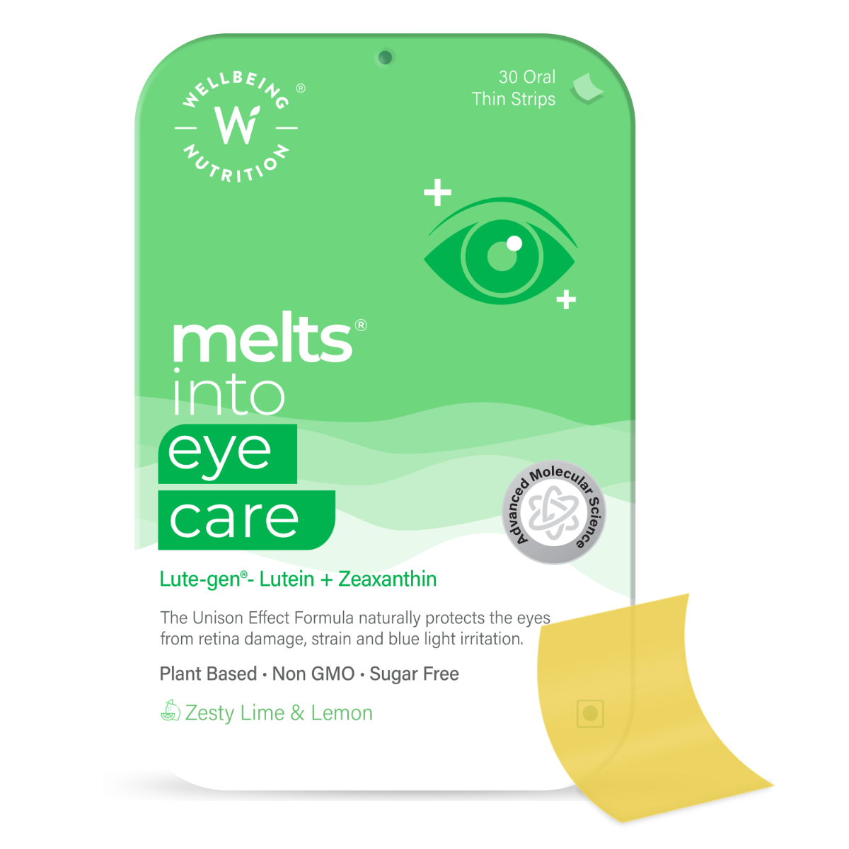 Wellbeing Nutrition Melts Eye Care Zesty Lime & Lemon Flavour, 30 Oral Strips, Pack of 1 Wellbeing Nutrition Melts Eye Care Zesty Lime & Lemon Flavour, 30 Oral Strips, Pack of 1