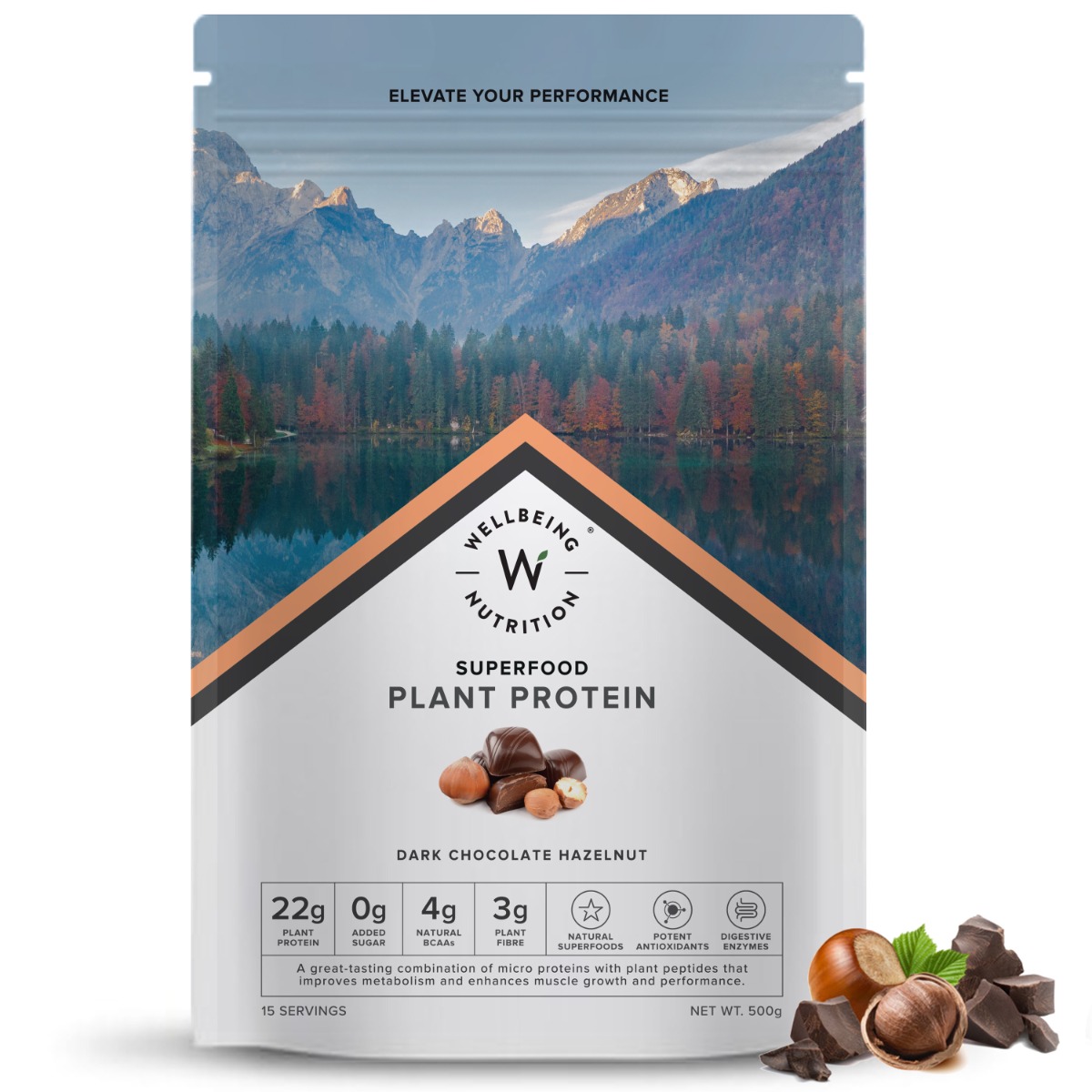 Wellbeing Nutrition Plant Protein Dark Chocolate Hazelnut Flavour Powder, 500 gm, Pack of 1 Wellbeing Nutrition Plant Protein Dark Chocolate Hazelnut Flavour Powder, 500 gm, Pack of 1