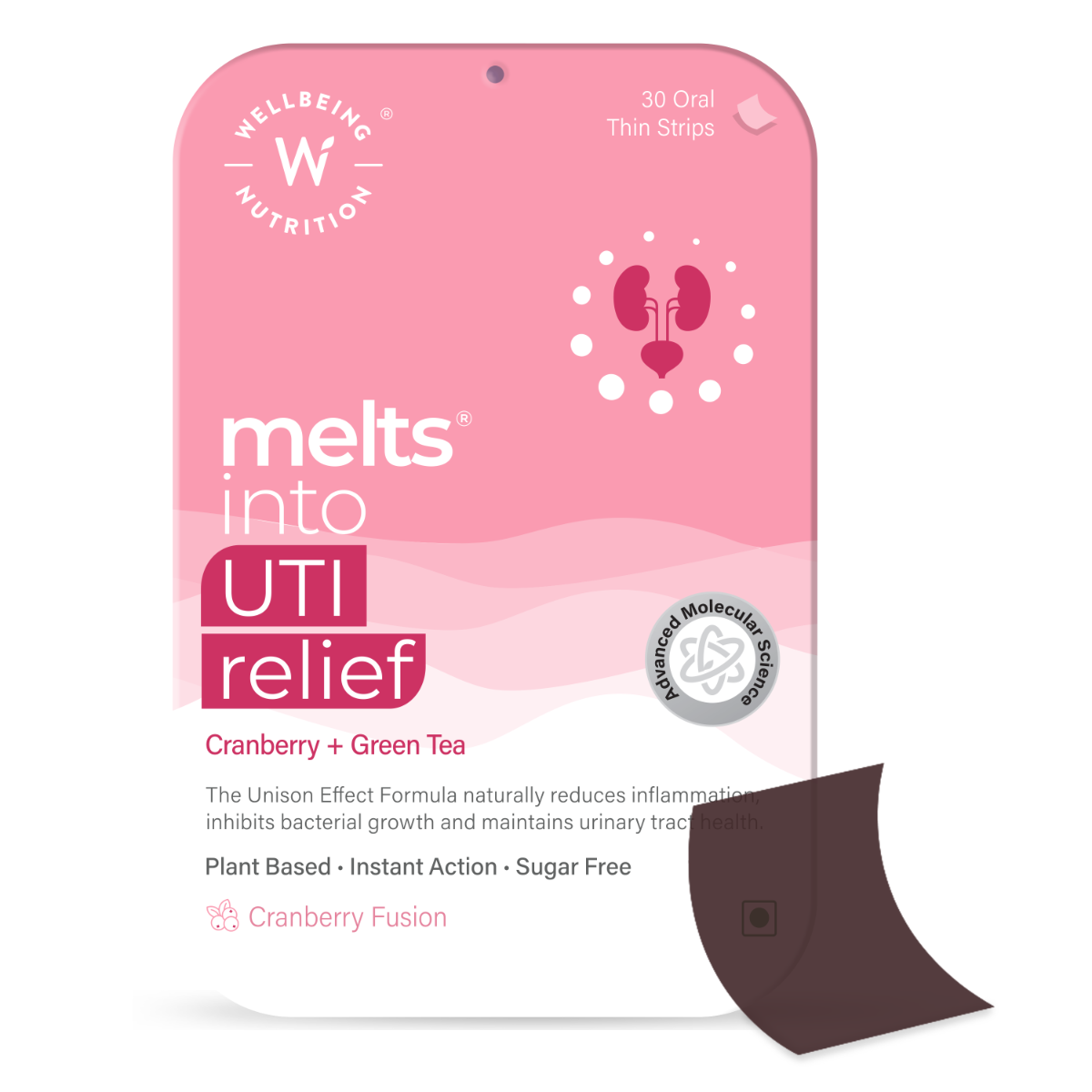 Wellbeing Nutrition Melts into UTI Relief Cranberry Fusion Flavour, 30 Oral Strips, Pack of 1 Wellbeing Nutrition Melts into UTI Relief Cranberry Fusion Flavour, 30 Oral Strips, Pack of 1
