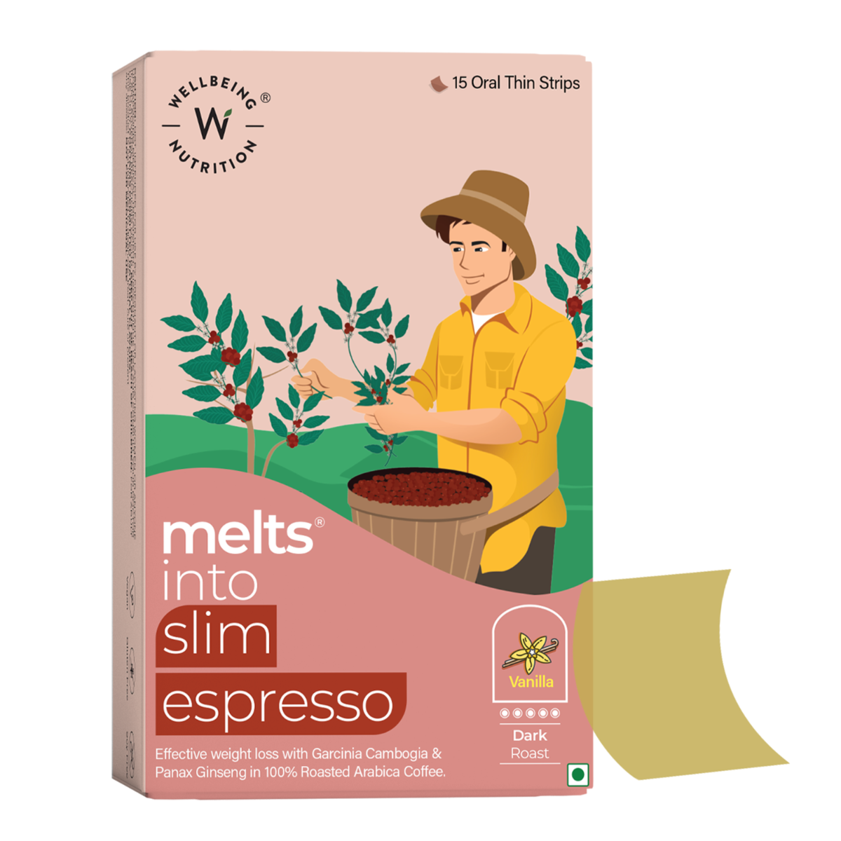Wellbeing Nutrition Melts Into Slim Espresso Vanilla Flavour, 15 Oral Strips, Pack of 1 Wellbeing Nutrition Melts Into Slim Espresso Vanilla Flavour, 15 Oral Strips, Pack of 1
