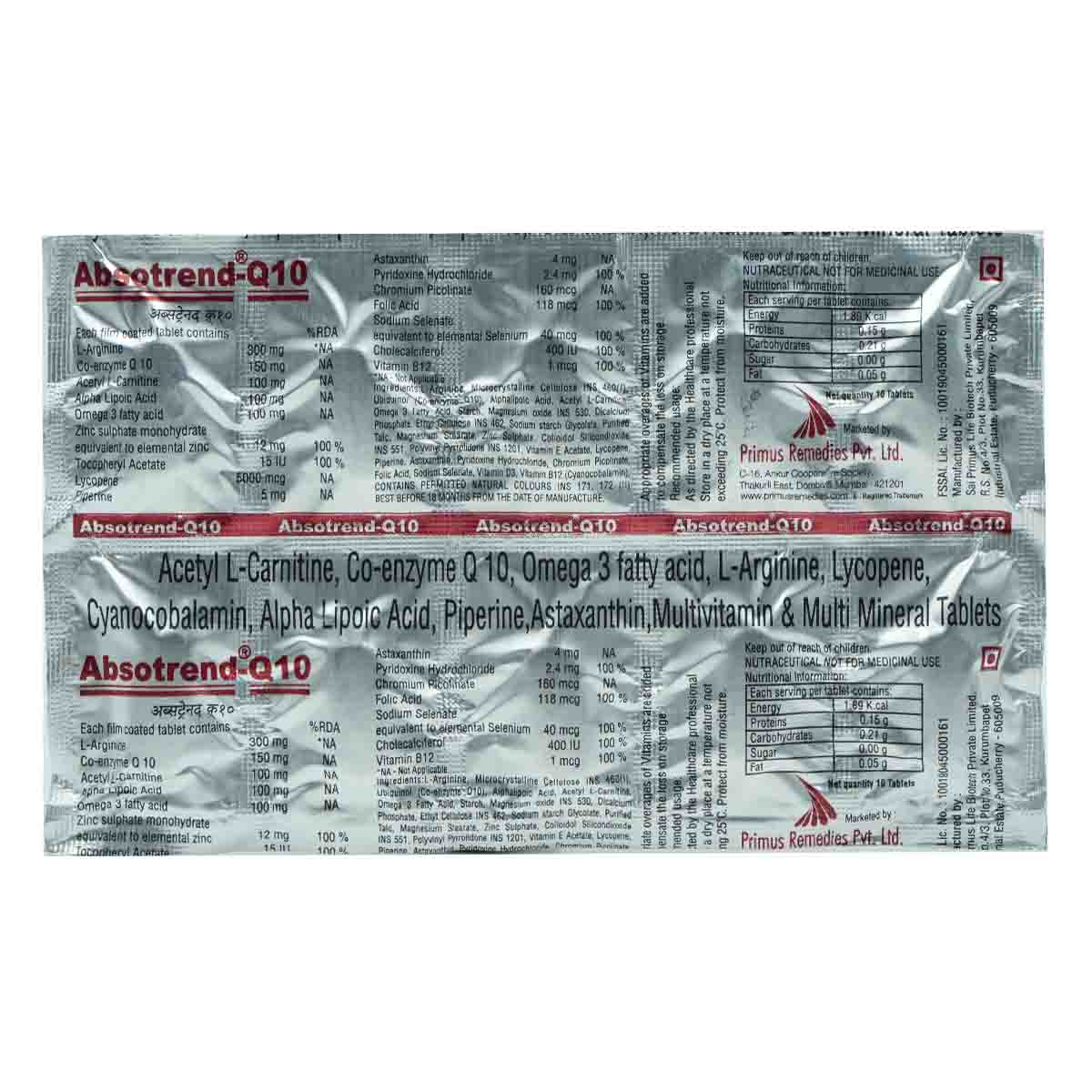 Absotrend-Q10 Tablet 10's, Pack of 10 Absotrend-Q10 Tablet 10's, Pack of 10