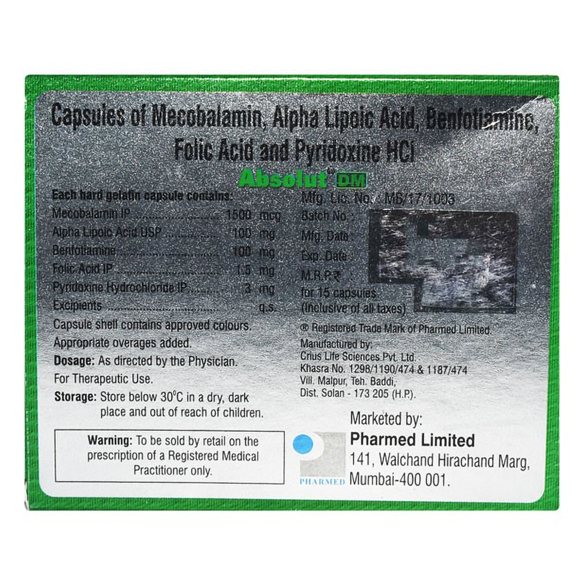 Absolut DM Capsule 15's, Pack of 15 CAPSULES Absolut DM Capsule 15's, Pack of 15 CAPSULES