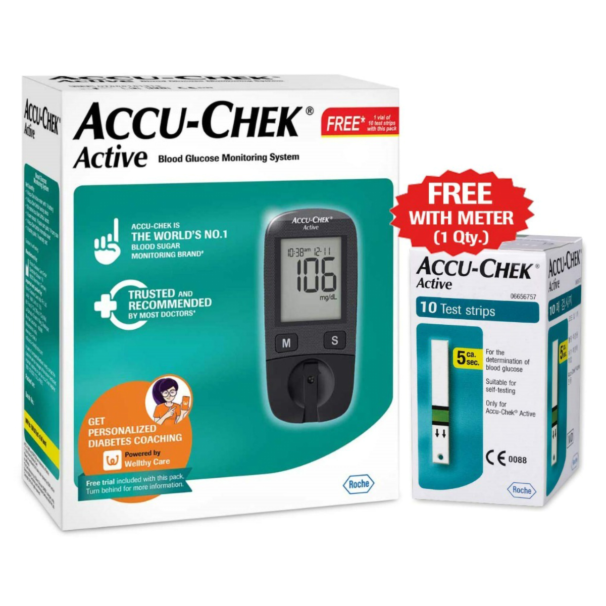 Accu-Chek Active Blood Glucose Monitoring System With 10 Free Test Strips, 1 Kit, Pack of 1 Accu-Chek Active Blood Glucose Monitoring System With 10 Free Test Strips, 1 Kit, Pack of 1