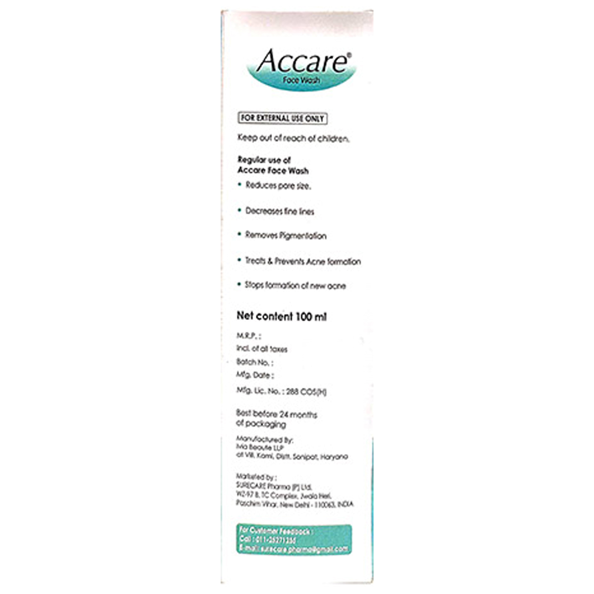 Accare Ph5.5 Face Wash 100 ml, Pack of 1 Accare Ph5.5 Face Wash 100 ml, Pack of 1