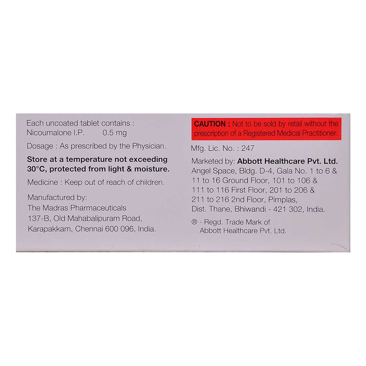 Acitrom 0.5 Tablet 10's, Pack of 10 TABLETS Acitrom 0.5 Tablet 10's, Pack of 10 TABLETS