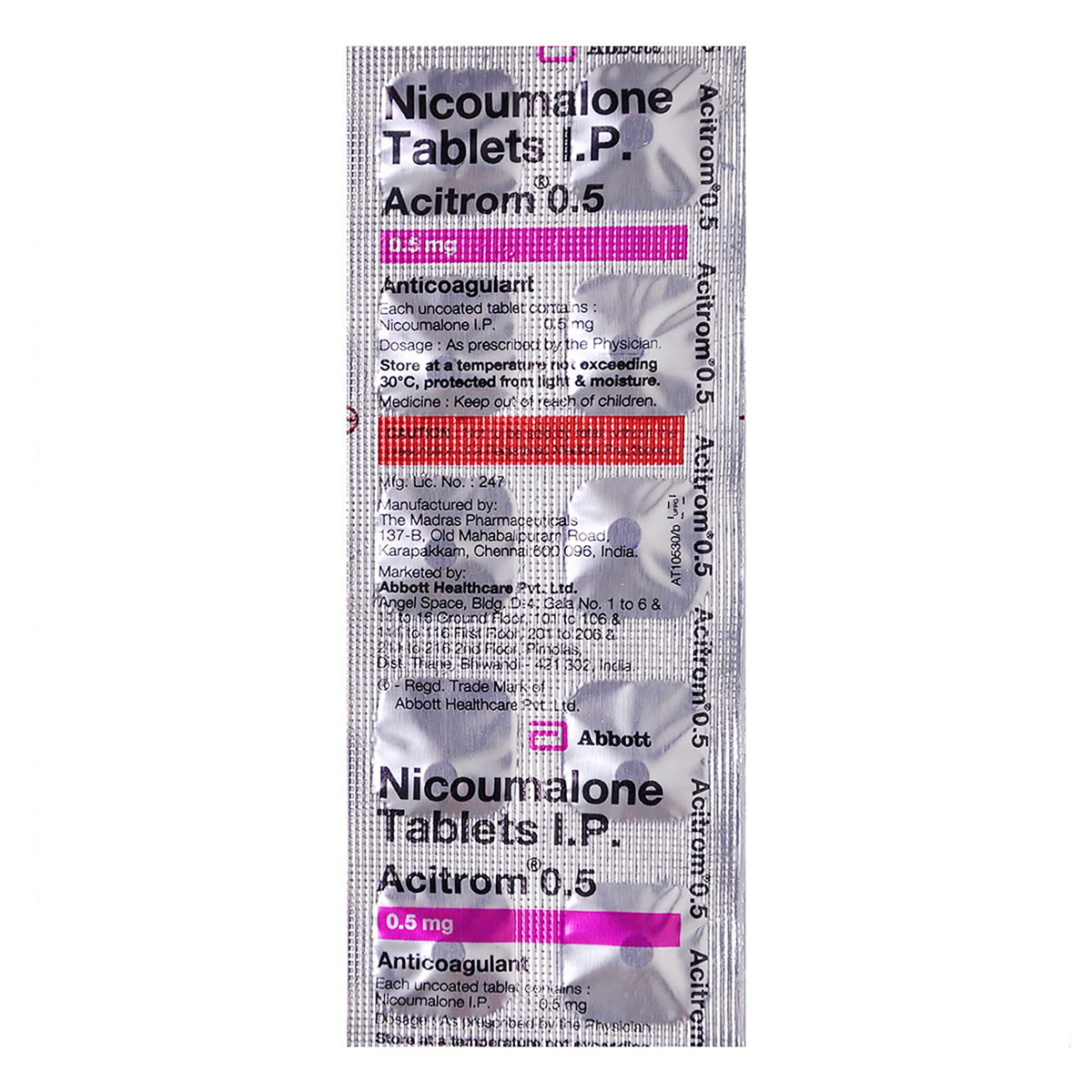 Acitrom 0.5 Tablet 10's, Pack of 10 TABLETS Acitrom 0.5 Tablet 10's, Pack of 10 TABLETS